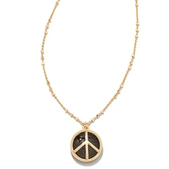 Black and Gold Peace Sign Kendra Scott Necklace - Picture 1 of 11